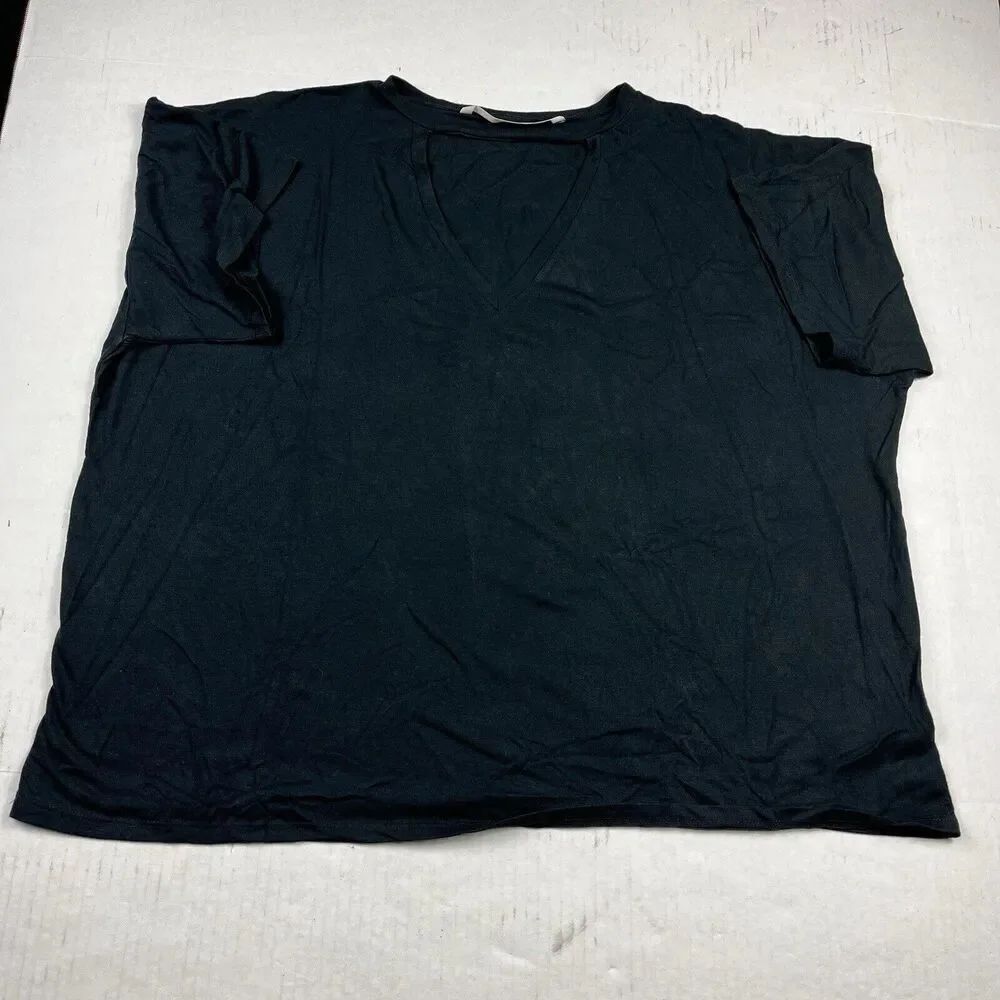 Rachel Roy V-Neck Cut Out T-Shirt Black Short Sleeve Top Casual Boxy Fit Tee 2X